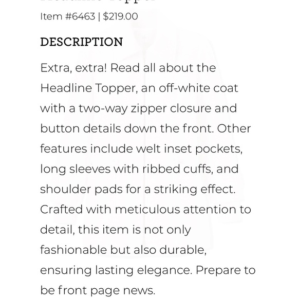 Cabi Headline Topper Women’s Cream Coat - Picture 3 of 16